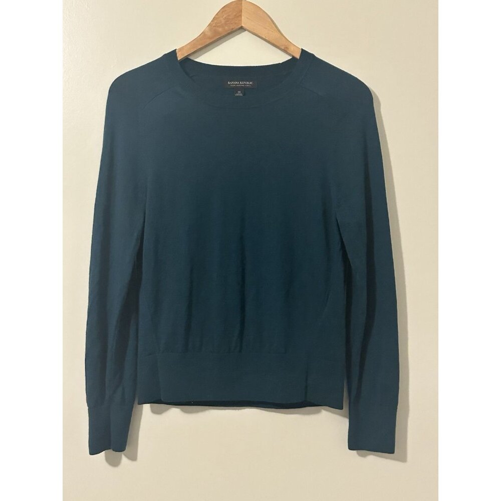 Banana Republic Women’s Lightweight Washable Green Sweater 100% Merino Wool Sz M